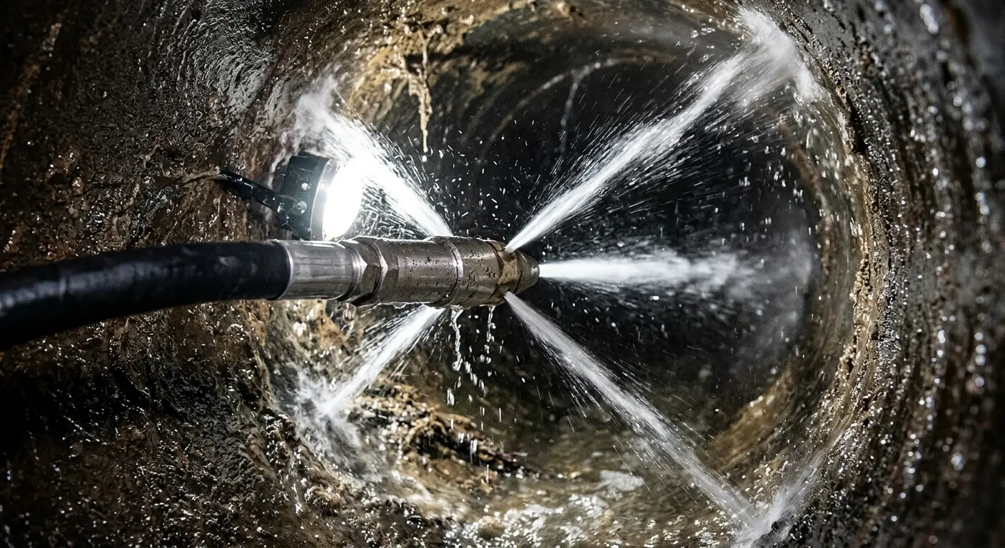 High-pressure hydro jetting nozzle cleaning sewer pipe for Storm Drain Cleaning in Milford